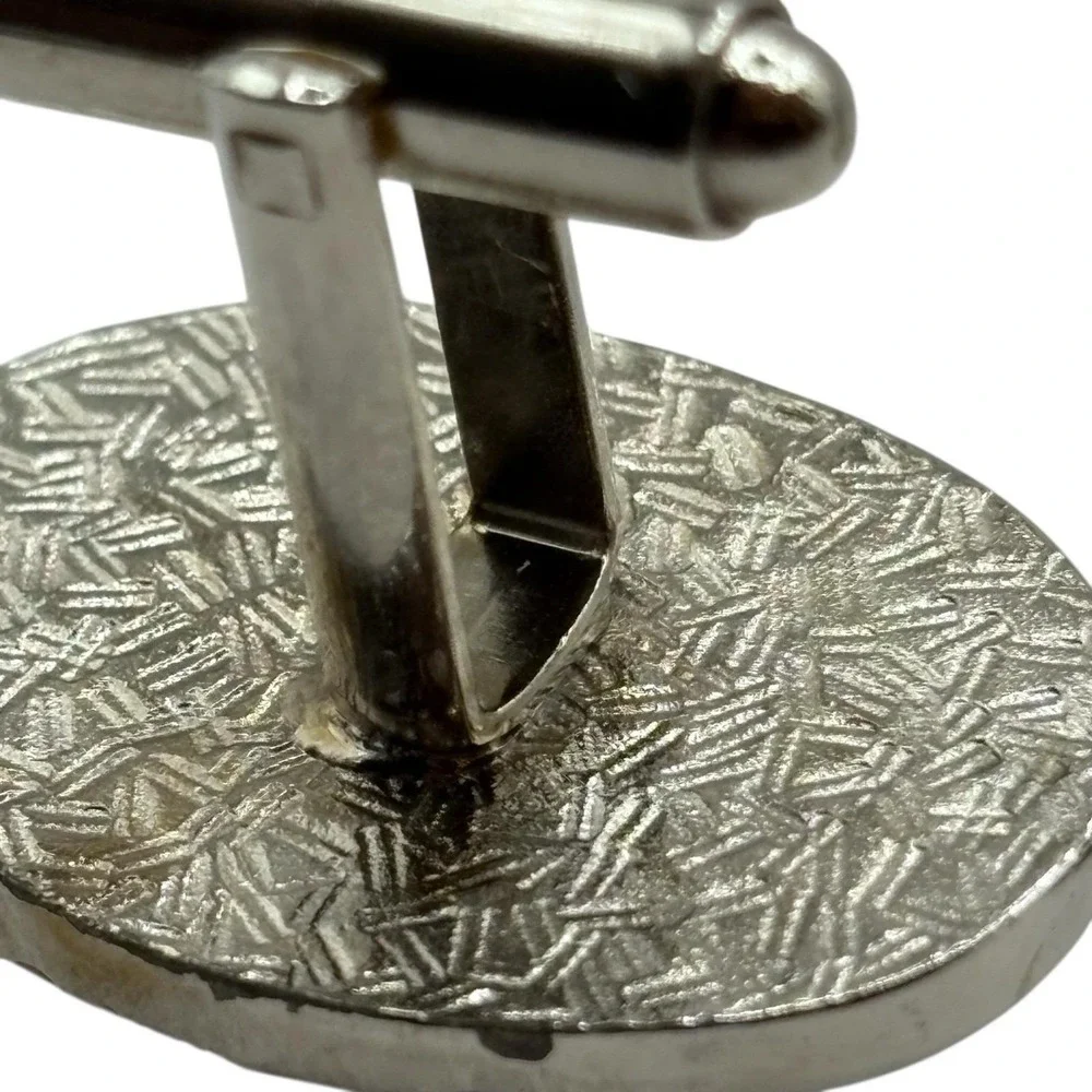 Horse‎ Mustang Cufflinks Vintage Silver Tone Oval Bullet Back Textured Stallion
